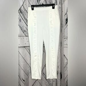 Artex Fashions Pants Ruffle Front Straight Leg White M